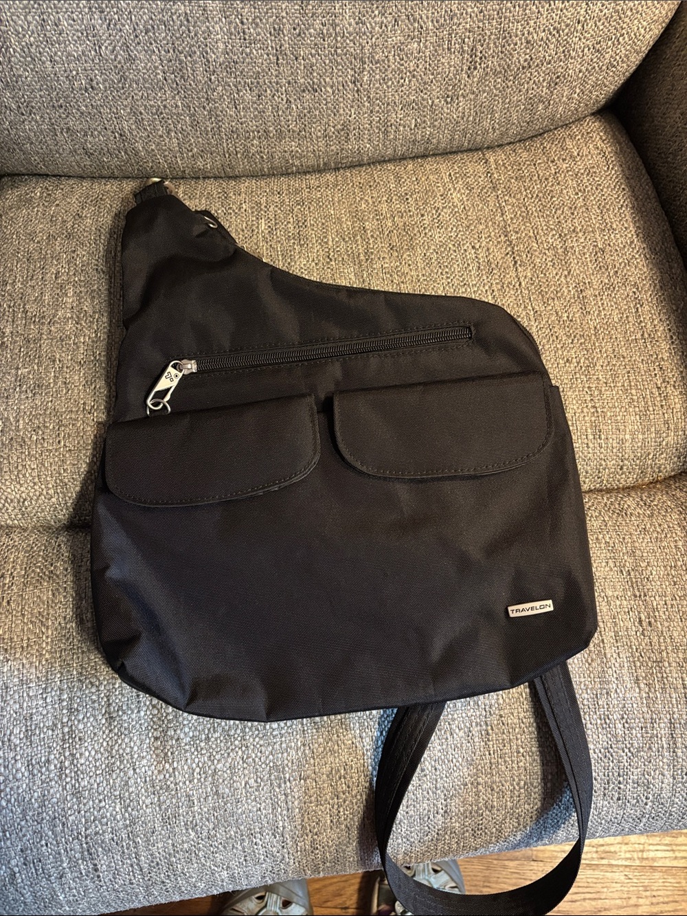 Travelon Black Crossbody Sling Bag with Dual Flap Pockets